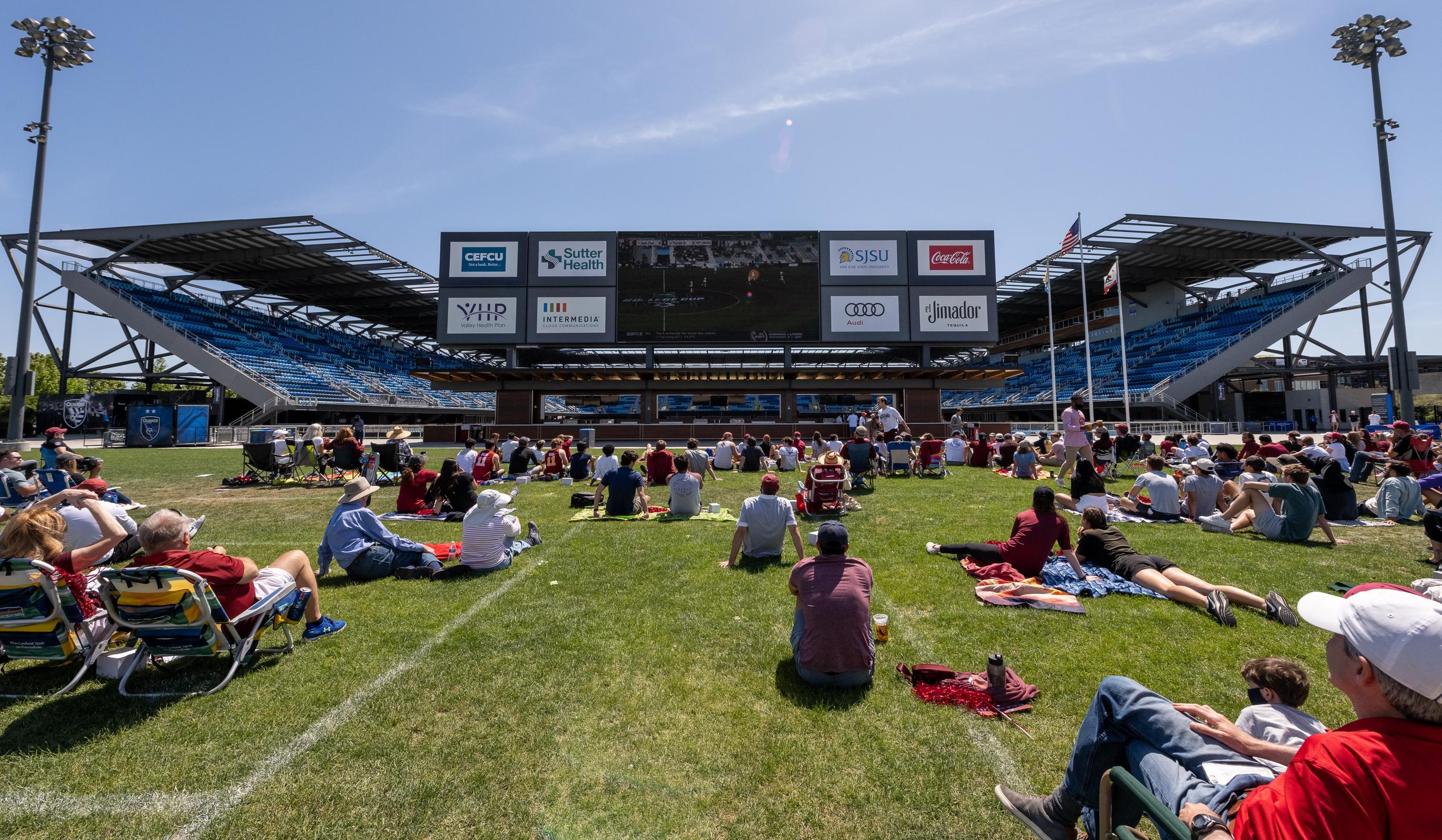 Broncos watching the women's soccer game from PayPal Stadium