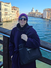 Andrea Pappas on a bridge in Venice