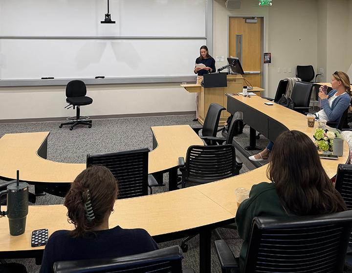 A student presenting her research at SCUs History Day 2026