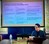 Victor Quiroz delivering a talk at UC Berkeley.