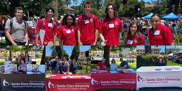 Calvin Miller and six summer peer advisors outside the St. Ignatius Lawn