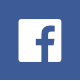 White f logo on a blue background.