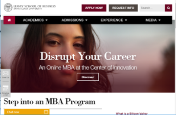 Uncovering the Online MBA webpage with headline Develop Your Career and a woman's face.