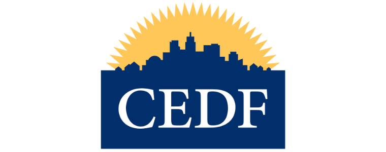 CEDF logo with a city skyline and yellow sunburst.