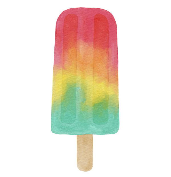 A red, orange, yellow, and green popsicle.