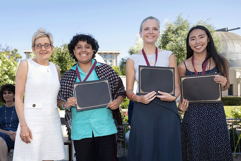 SCU President Julie Sullivan, Daniel Martinez, Katie Duffy and Iris Do