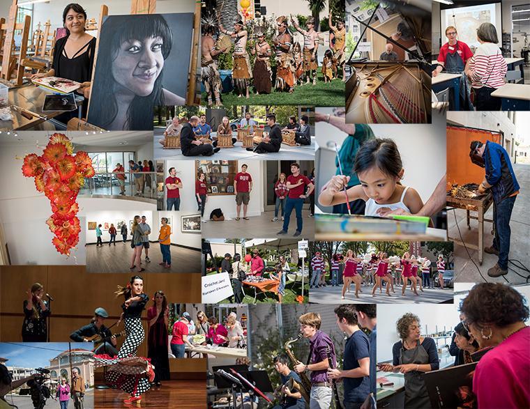 Collage of people engaged in various arts activities, titled 'Celebrate the Arts'.