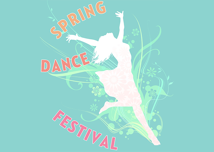 Silhouette of a dancer with Spring Dance Festival text.