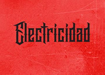 Play title Electricidad in black on a red background 