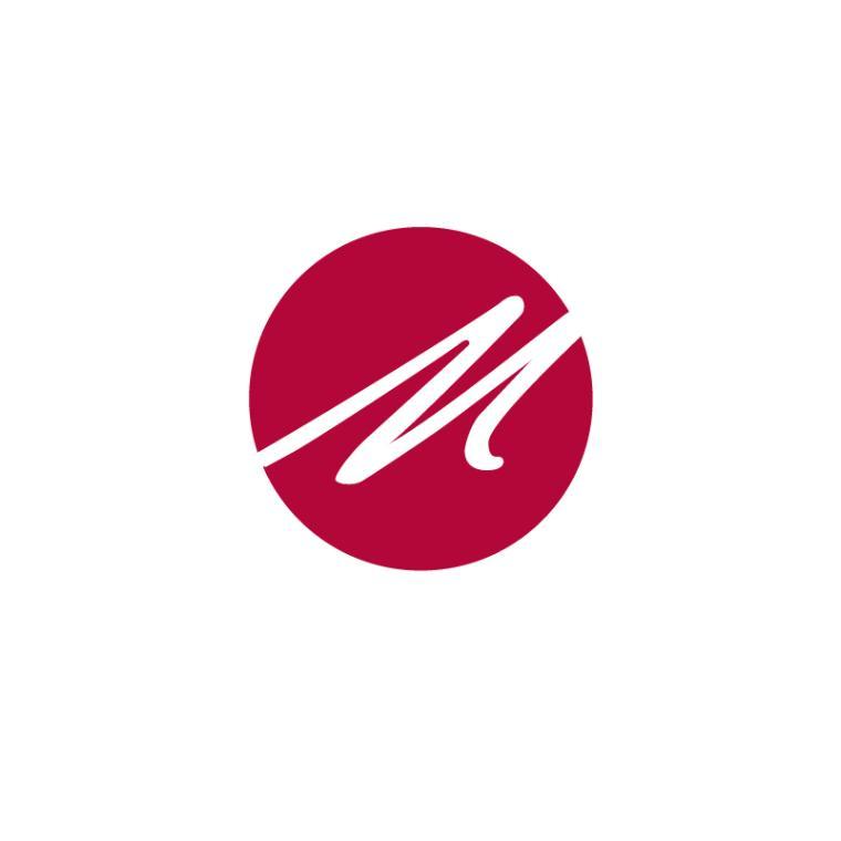 Red circle with a white stylized 