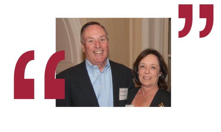 Photo of a man and woman with large quotation marks around them.