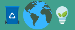 Recycling bin, globe, and lightbulb graphics 