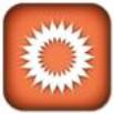 The image depicts an orange square icon with a white sunburst pattern in the center.