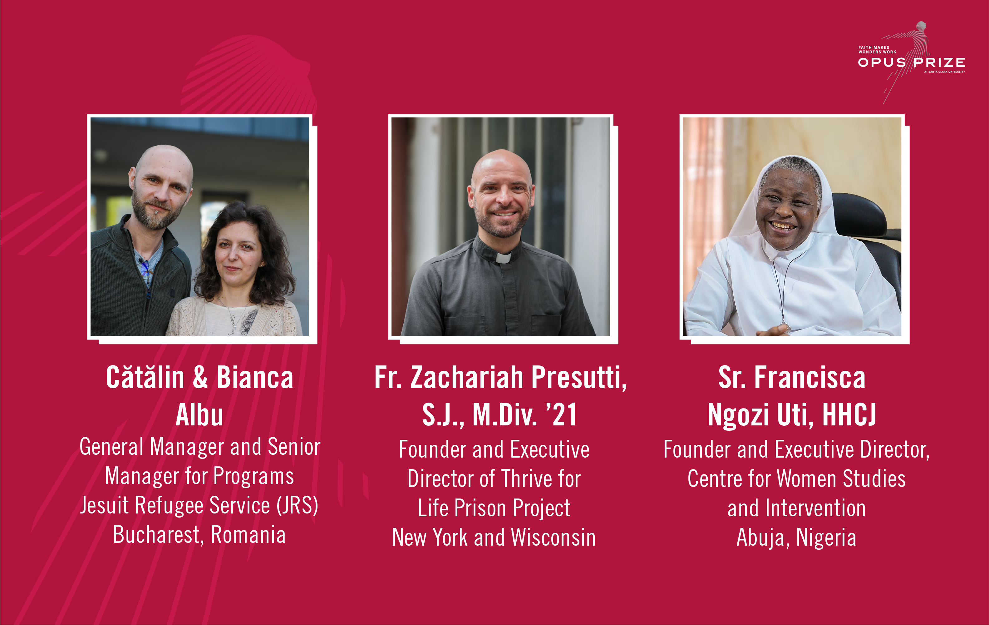 Headshots of three Opus Prize Finalists 2024