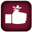 Thumbs up icon with a ribbon on the thumb against a maroon background.