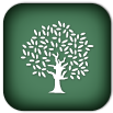 Tree logo with white leaves on a green background.