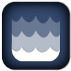 Blue logo with overlapping wave patterns.