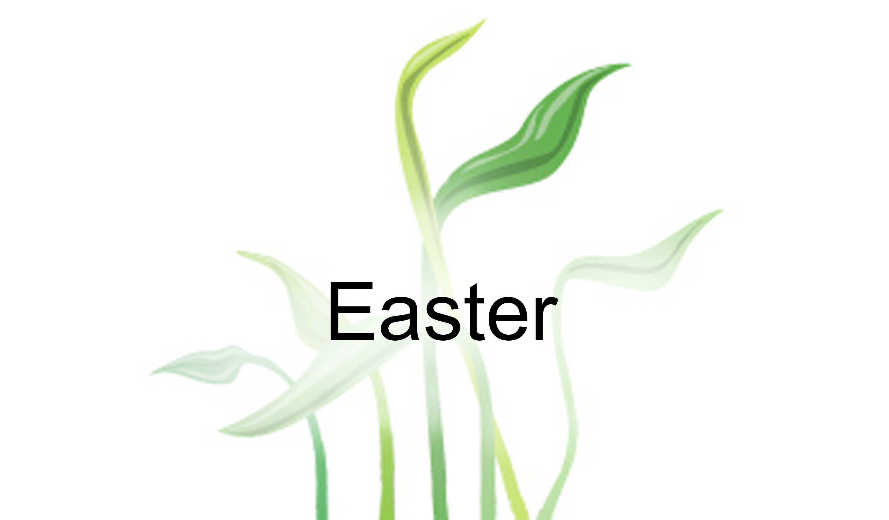 Text Easter with a minimalist green plant illustration in the background.