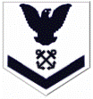 A dark eagle, two crossed anchors, and a chevron on a white shield.