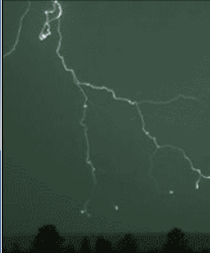 Lightning with many legs, almost reaching to the ground