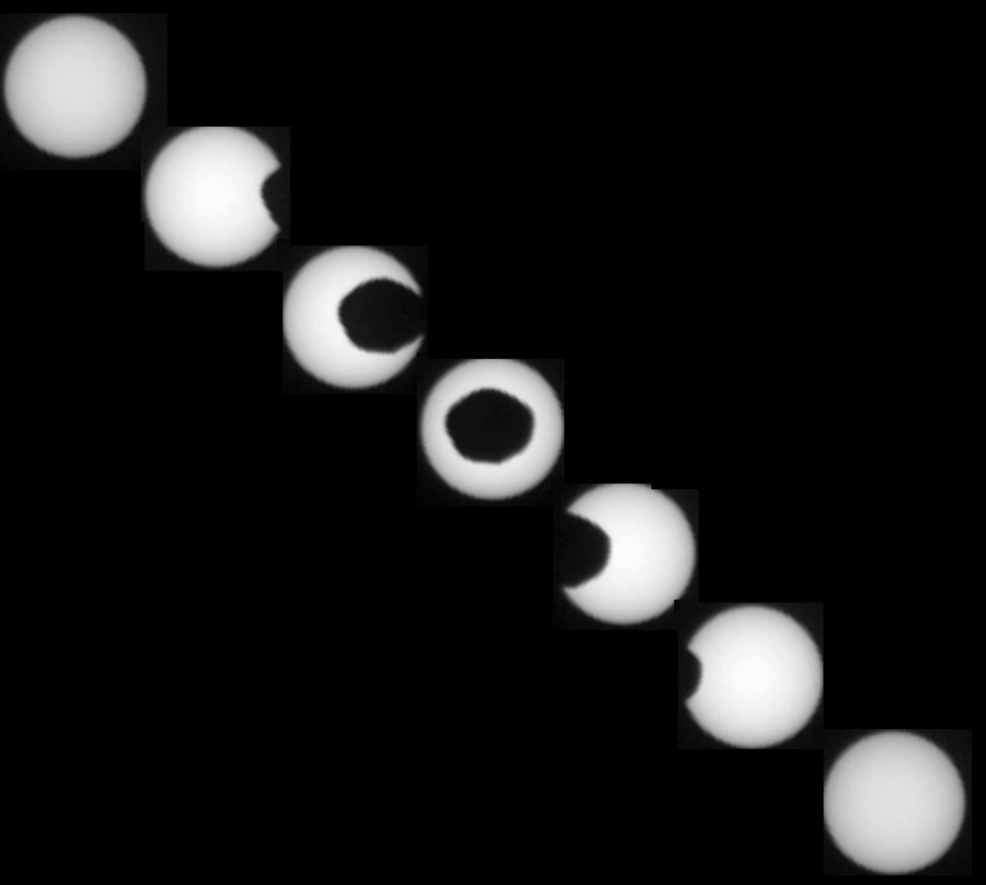 A set of time-lapse images of a transit of Phobos