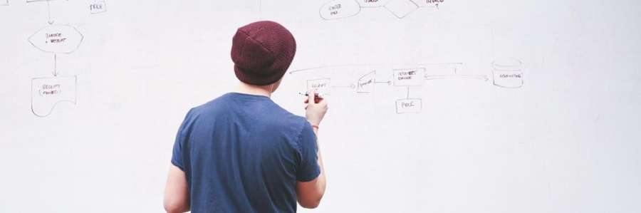 A person writing text on a whiteboard.